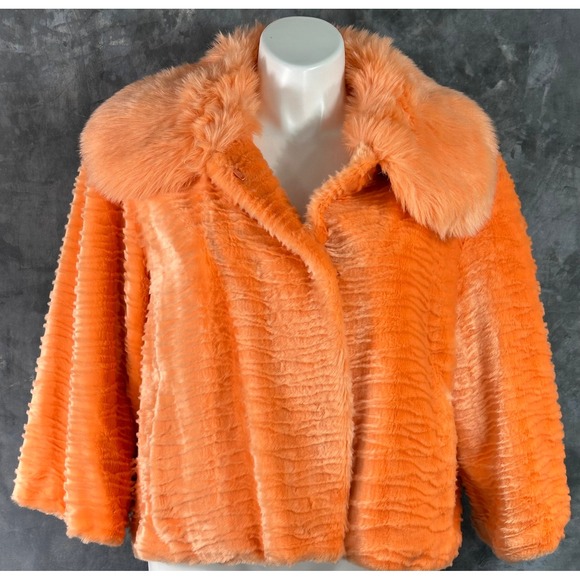 Terry Lewis Bright Orange Faux Fur Fuzzy Collar Cropped Jacket sz 2X (15551) - Picture 1 of 9
